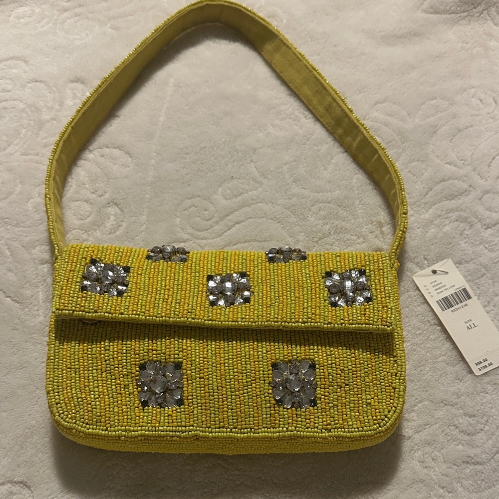 Anthropologie THE FIONA BEADED BAG: GEOMETRIC EDITION Yellow Shoulder Bag - Picture 4 of 7